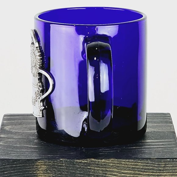 Vintage Cobalt Blue Pewter Flower Watering Pot Coffee Tea Hot Drink Mug, 10 Oz. - Picture 4 of 10